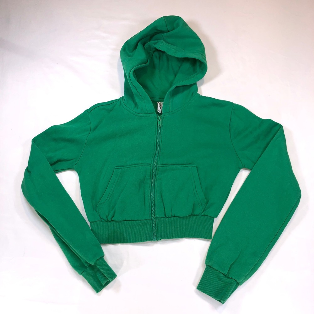 H&M Divided Green Cropped Zip Up Hoodie Sweatshirt XS